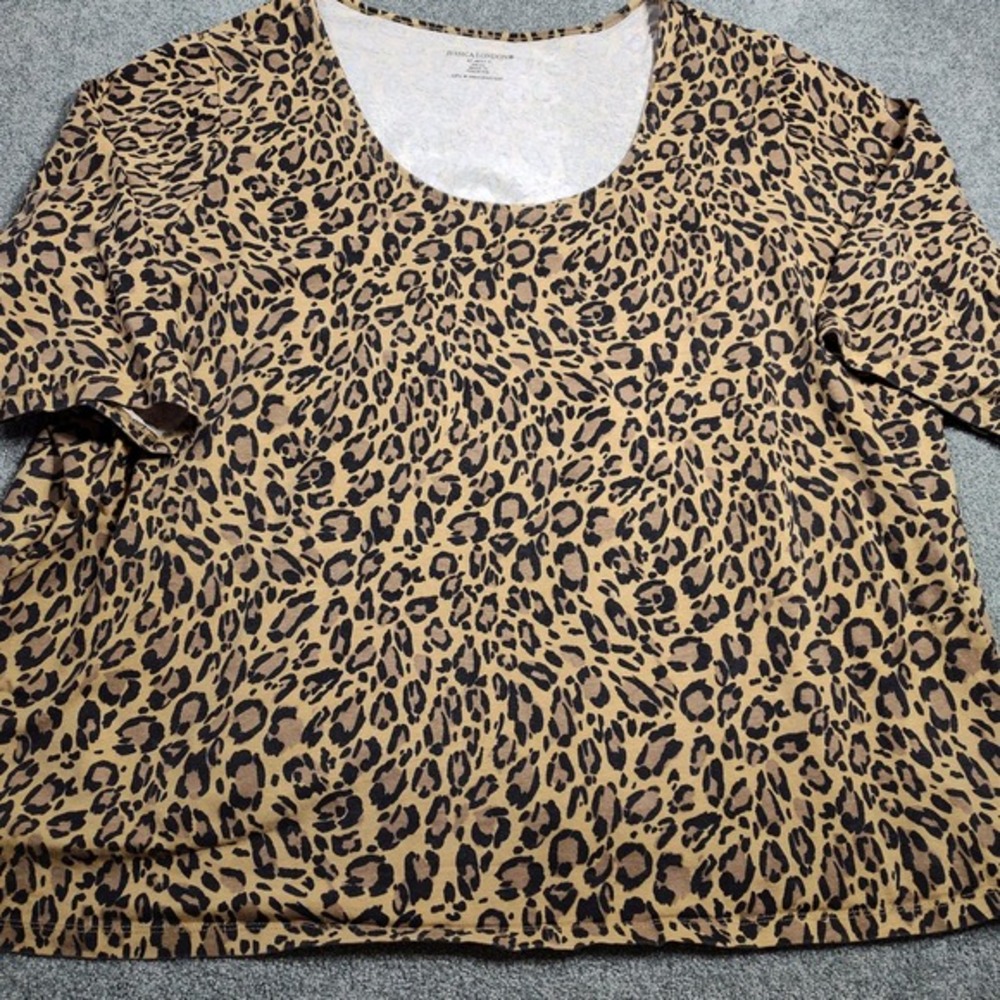 Jessica London‎ Womens 38/40 Top Leopard Print Scoop Neck Short Sleeve Plus Size - Picture 5 of 9